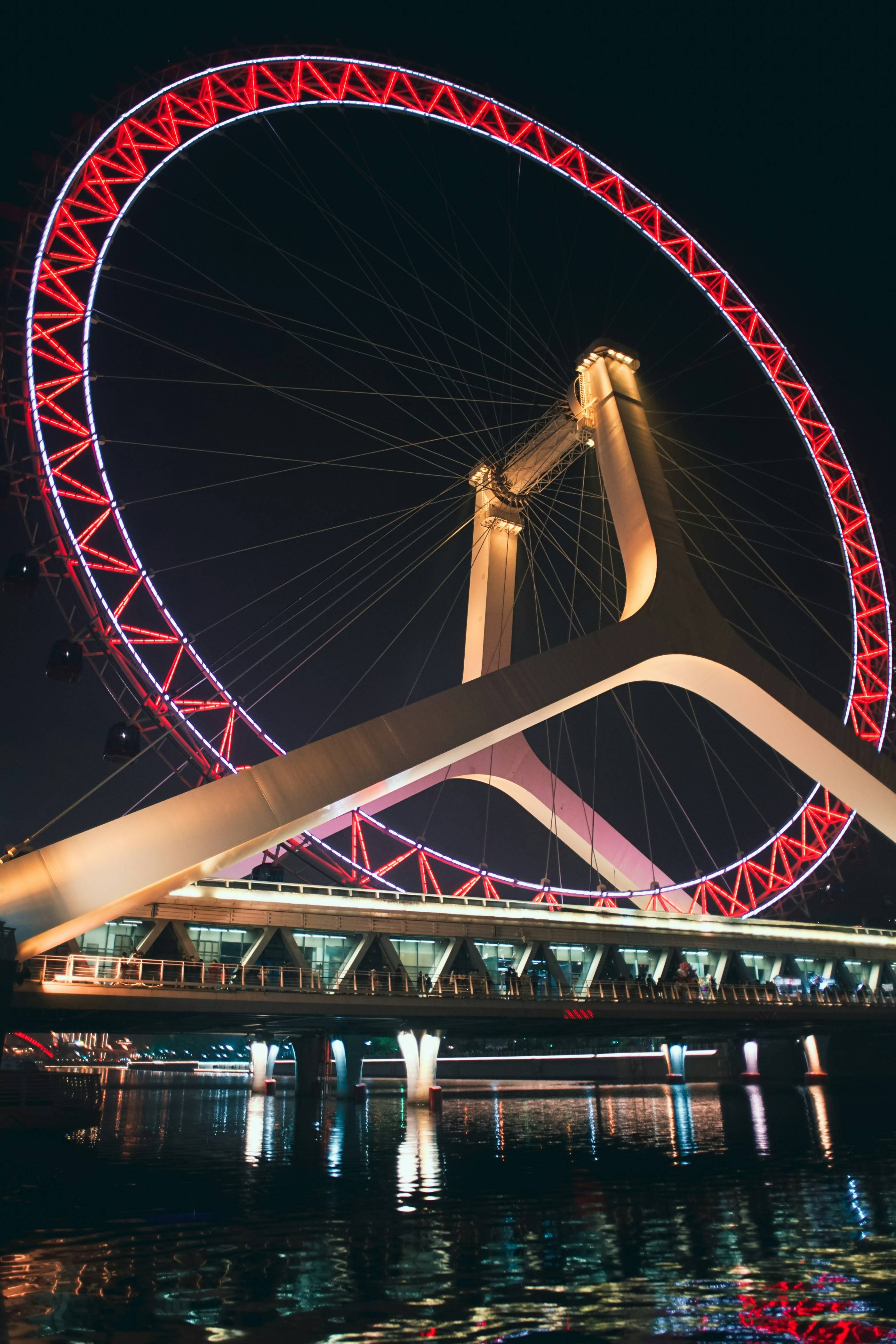 a large ferris wheel lit up at night